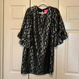 Lilly Pulitzer Francis Silk Dress- Onyx - Leopard Metallic